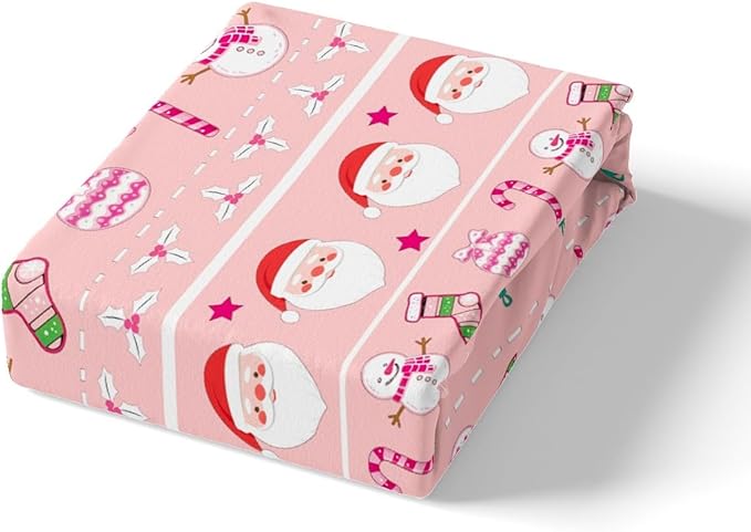 Feelyou Merry Christmas Decorative Pink Comforter Cover Queen Size Xmas Cartoon Santa Claus Snowmen Duvet Cover Winter New Year Bedding Set Gifts for Kids Boys Girls 2 Pillow Cases