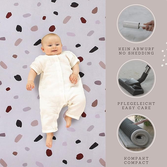Stylish Coral Velvet Baby Play Mat for Floor 60" x 80" Confetti – Soft 1" Thick High-Density Memory Foam Nursery Rug,Kids Rug with Non-Slip Backing for Crawling & Playing, Playroom Rug, Kids Carpet