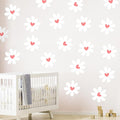 12 Sheets Daisy Wall Decals, Pink Heart Daisy Flowers Wall Stickers, Large Vinyl Peel and Stick for Living Room Bedroom Baby Girls Room Nursery Room Decoration