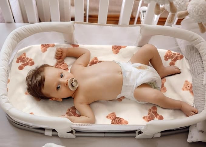 Fitted Baby Neutral Bassinet Sheets Bear and Buffalo Check Plaid Breathable Unisex Baby Sheet Set for Boys or Girls