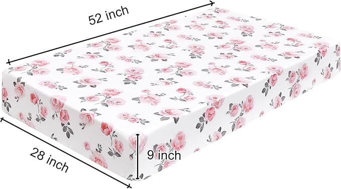 PHF 3 Pack Soft Rose Floral Crib Sheets Fitted, Silky Comfy Breathable Baby Sheets for Boys Girls, 28x52 Inches Fits Standard Crib and Toddler Mattresses, Pink Floral