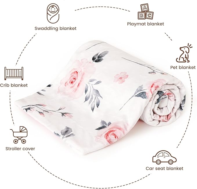 david's kids Micro Fleece Minky Baby Blanket for Girls with Double Layer and Soothing Raised Dots, Breathable and Soft Lightweight Receiving Blanket for Newborns, 50x60 Inches, Floral Flowers