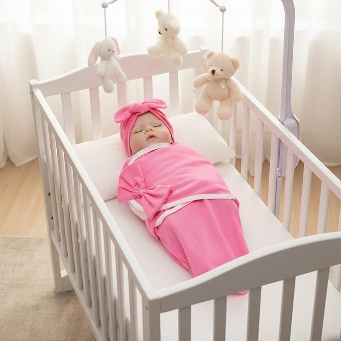 Ramede 6 Pack Preemie Swaddle Blanket with Hats Sleep Swaddle for Baby Boy Girl Preemie Newborn Sacks Soft Cotton Wearable (Rosette,Light Color)