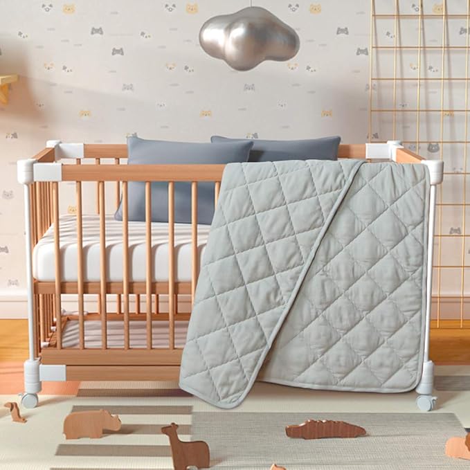 BEDSUM 100% Brushed Microfiber Down Alternative Toddler Comforter, Ultra Soft Lightweight and Warm Breathable Crib Quilted Blanket for Nursery Stroller Bed, 43x60 Inches, Light Grey