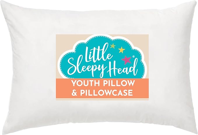 Little Sleepy Head Youth Pillow with Pillowcase 16x22, Soft Jumbo Toddler Pillow & Hypoallergenic Pillowcase - Best Kids Pillows for Sleeping, Perfect Kids Travel Pillow (White)