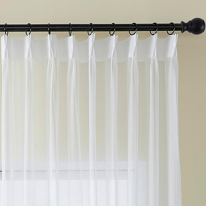 White Sheer Curtains 84 Inches Long 1 Panel, 50 Inch Width, Thin Textured Linen Look Sliding Glass Door Curtain, Rustic Elegant Window Treatments, Pinch Pleated Drapes for Living Room