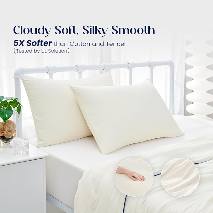 Dream Valley® King Size Sheets Set, Cooling Fitted Sheet with 2 Pillowcase-3 PCS with No Flat Sheet,Q-Max > 0.4 Aerocool, Cooling for Night Sweats, Hot Sleepers,deep Pocket up to 15",Ivory
