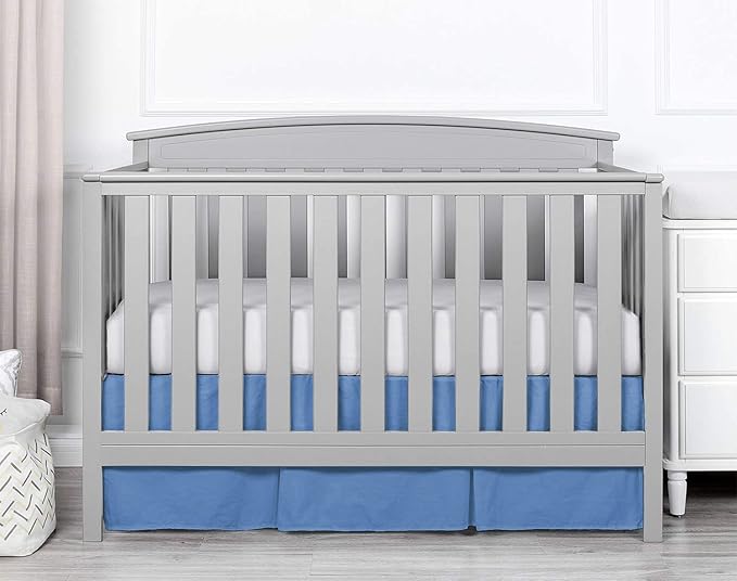 Box Pleated Crib Bed Skirt Premium 100% Cotton 800 Thread Count Nursery Crib Toddler Bedding Crib Bedskirt for Baby Boys or Baby Girls, (28" x 52") + 16" Drop Lenght - Medium Blue Solid