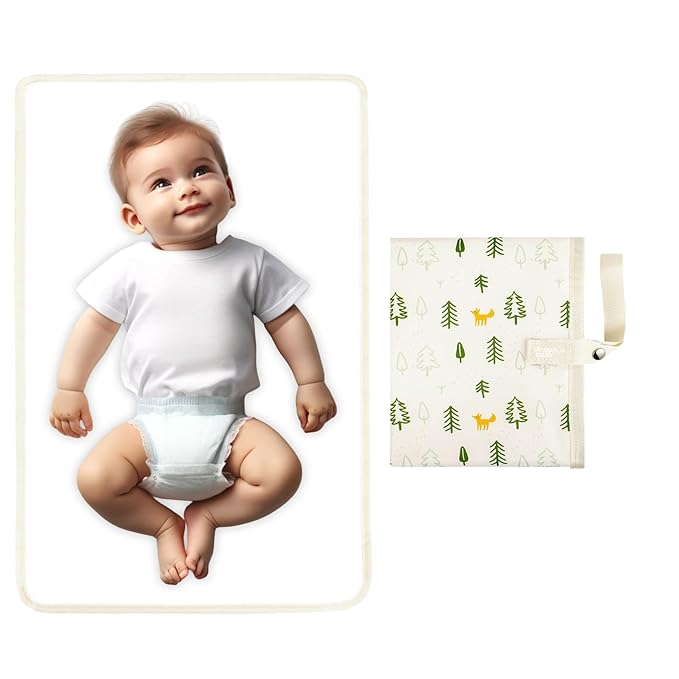 Portable Diaper Changing Pad for Baby - Waterproof Compact Changing Mat with Wrist Strap - Wipeable Travel Changing Pad for Diaper Bag - Gifts for Baby Shower by PHOEBUS BABY(Ivory Fox)