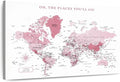 ElephantStock - Places You'll Go Push Pin World Map Wall Art - Horizontal Canvas Wall Art - Living Room Wall Decor - Digital Art Map Canvas Art - White And Pink Decor - 48" x 32"