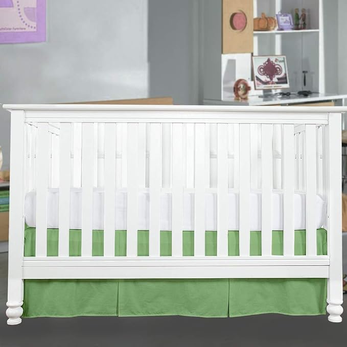 Cottington Lane Crib Bed Skirt Pleated Crib Skirt Dust Ruffle, 100% Natural Cotton, Nursery Crib Toddler Bedding Skirts for Baby Boys or Girls, 14" Soft Crib Dust Ruffle Drop Crib Skirt-Sage