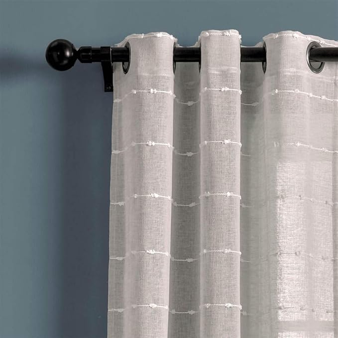 Lush Decor Farmhouse Textured Grommet Sheer Window Curtain Panel Pair, 38"W x 84"L, Gray