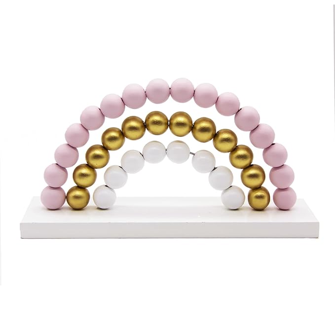 Girl Nursery Decor Rainbow Room Decoration Wooden Pink Bead Baby Gift Cute Wall Shelf Ornament Kids Playroom Boho Decorative 8.66 X 4.5 Inch Table Decor
