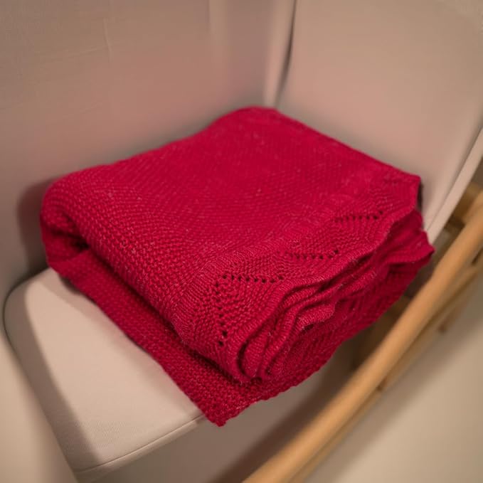 Baby Knit Blanket Soft Breathable Cotton Scallop Border Blankets Newborn Knitted Blanket Swaddle Blankets Gifts for Baby Newborn Toddler Shower Boy Girl New Mom Birthday Christmas Red 28x36