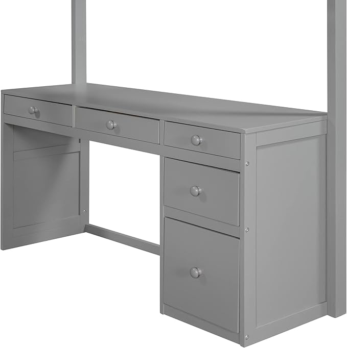 CITYLIGHT Full Loft Bed with Desk and Shelves,Wooden Full Size Loft Bed with Desk and Storage Drawers, Space Saving Loft Bed Full for Kids Girls Boys (Full,Grey)