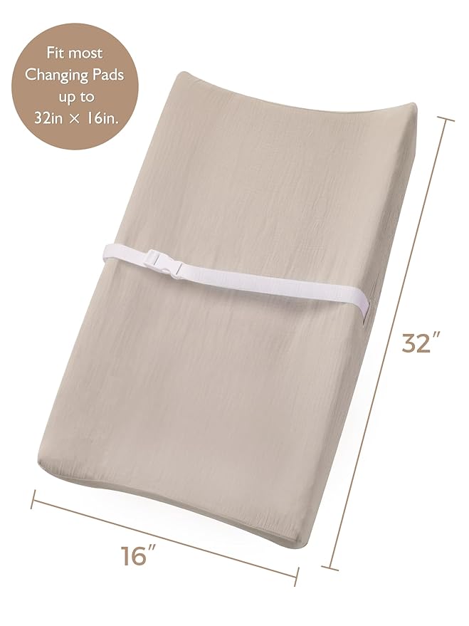 Changing Pad Cover for Baby Boy Girl 2 Pack, Muslin Changing Table Pad Covers with Boho Style, Neutral Nursery Bedding Essentials Soft and Breathable(Beige & Mustard Yellow)