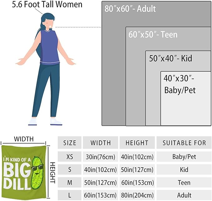 Pickle Throw Blanket for Women Men - 60x80 Inches Twin Size - Soft Fluffy Cozy Blankets Gift - Green Funny Blanket Throws for Bed, Sofa, Winter