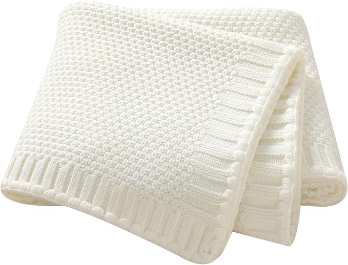 Neiwech Baby Blanket Knit Cozy Soft Lightweight Crib Stroller Nursery Receiving Swaddling Blankets for Newborn Infants Boys Girls White 30x40 Inch
