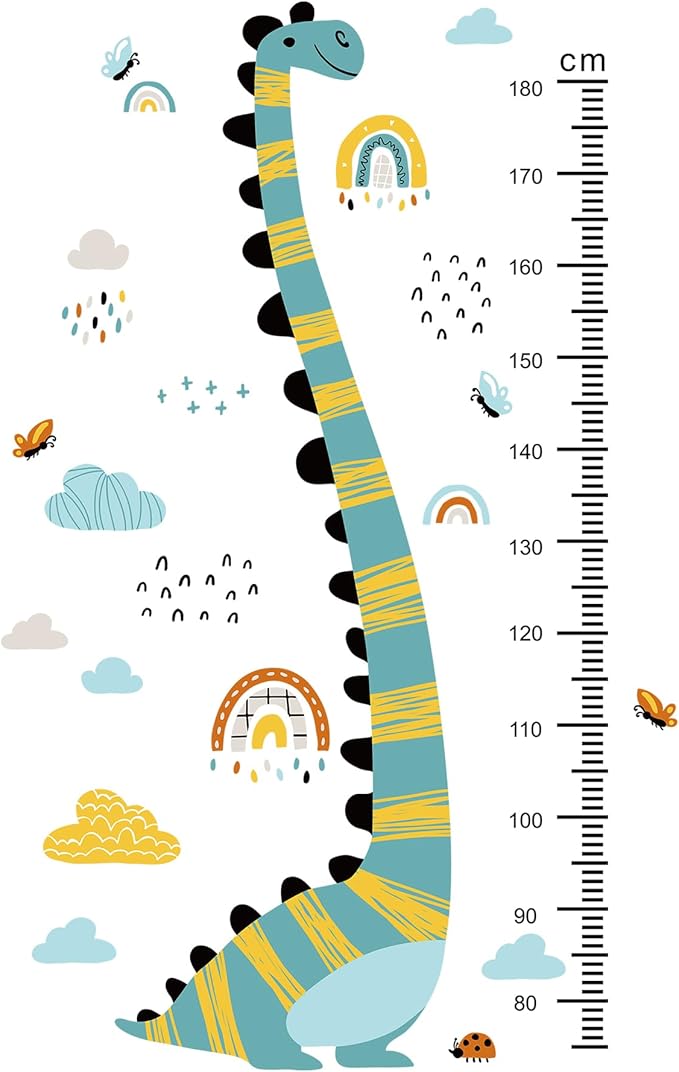 Jungle Animals Height Chart Sticker for Kids Height Measurement Growth Chart Wall Decals Cartoon Animals Giraffe Elephant Height Measurement Ruler Wall Decor for Kids Classroom Decor (Dinosaur)