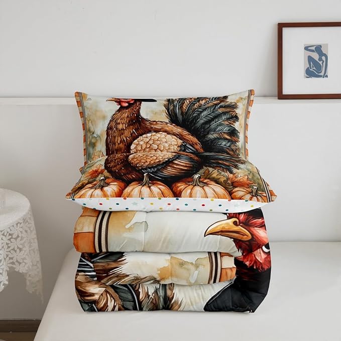 Feelyou Boys Girls Thanksgiving Comforter Cover King Size, Fall Autumn Comforter Set for Turkey Duvet Cover Kids Pumpkin Teens Bedspread Cover Bedroom Decor Bed Set 3Pcs