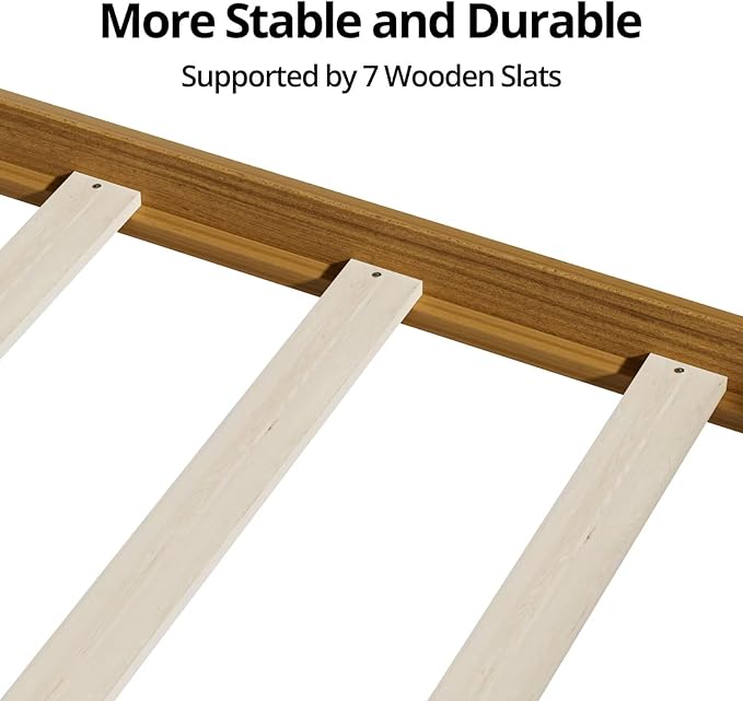 LLS Twin Size Montessori Floor Bed Frame with Slats and Fence, Wooden House Bed for Boys Girls Bedroom, Light Espresso