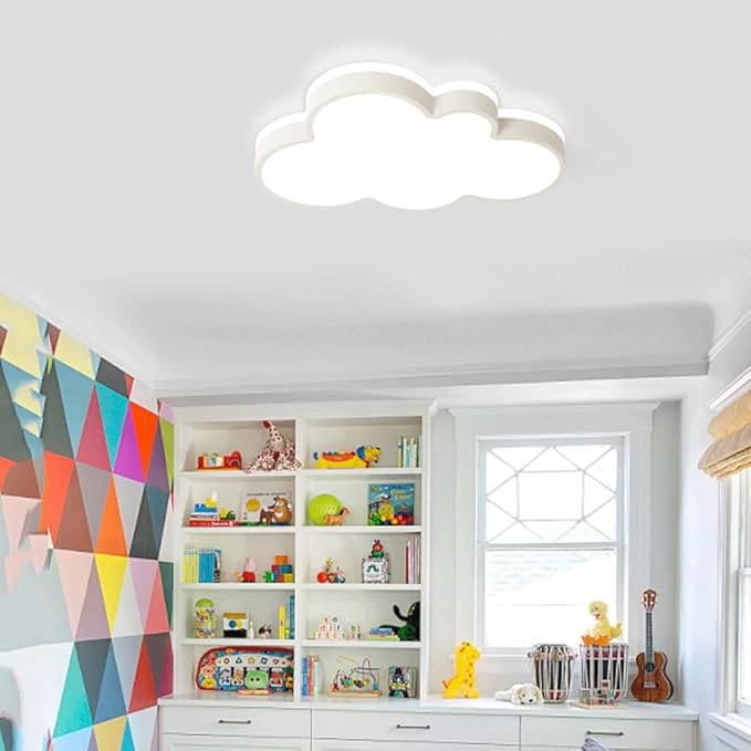 Cute Cloud LED Ceiling Light Fixture, Blue & White Flush Mount Lamp, Modern Eye-Caring Lighting for Kids’ Bedroom, Nursery, Baby Room, Playroom Decor(White,58cm)