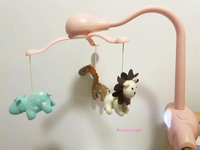 Baby Girl Crib Mobile for Pack and Playpen,Pink Bassinet Mobile with Music,Rotation,Nursy Lights,Natural Sounds,Timer Function,Starlight Projection,Pack n Play Crib Mobile for Baby