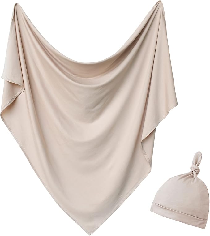 Newborn Swaddle Blanket with Hat Set Baby Swaddle Set Hospital Receiving Blankets for Girls Boys(Neutral,35"*35")