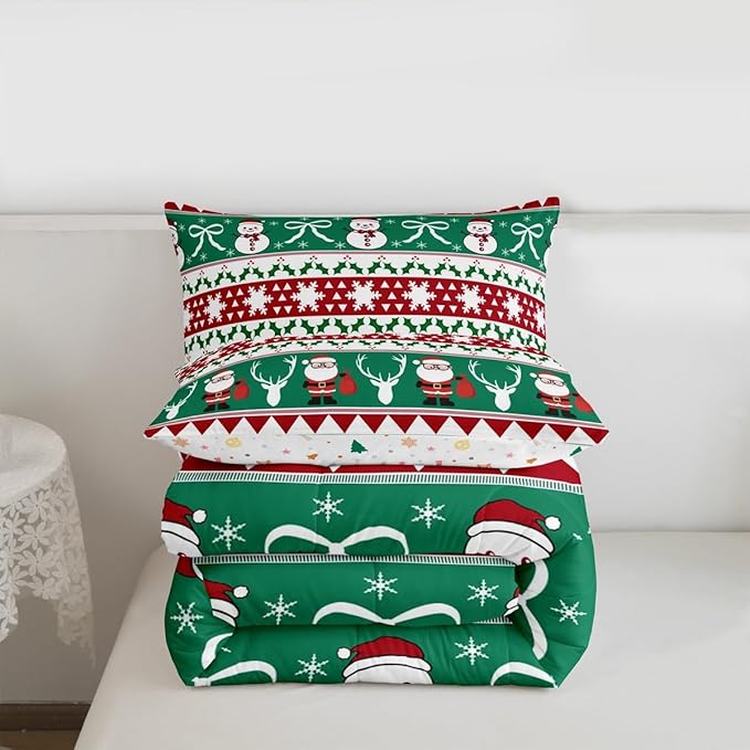 Feelyou Merry Christmas Tree Comforter Set Full Size Cute Snowman Bedding Set for Kids Boys Girls Santa Claus Duvet Quilt Cartoon Bowknot Bedroom Decor Microfiber 3 Pcs with 2 Pillow Cases