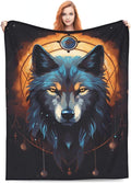 Cartoon Wolf Dream Catcher Blanket Gifts Moon Wolves Flannel Throw Blankets for Home Decor Couch Bed Sofa Soft Fuzzy Lightweight for All Season 60x50 Inches