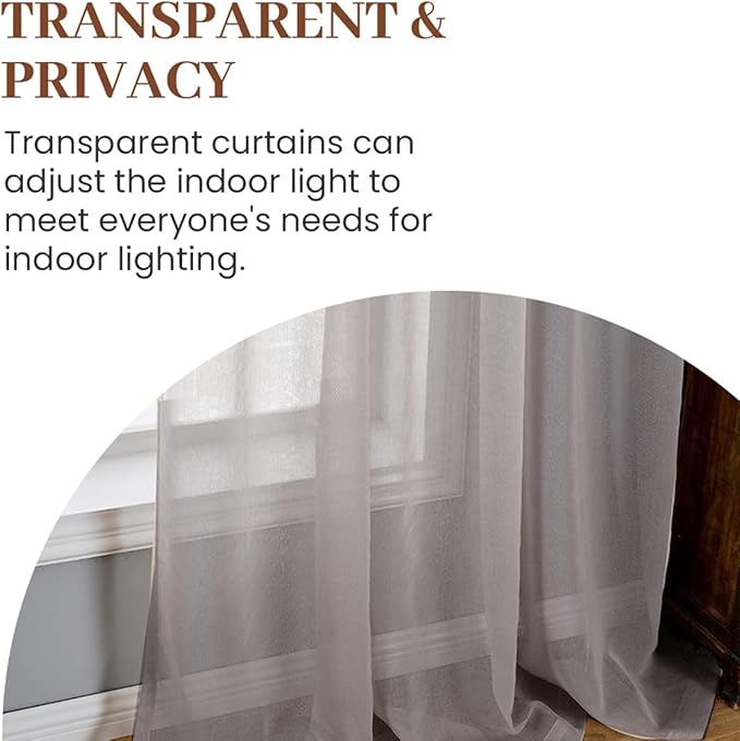 Dreaming Casa Grey Sheer Curtains 96 Inches Long, Rod Pocket & Back Tab Light Filtering Textured Sheers for Living Room Bedroom, 2 Panels, Each 52" W x 96" L