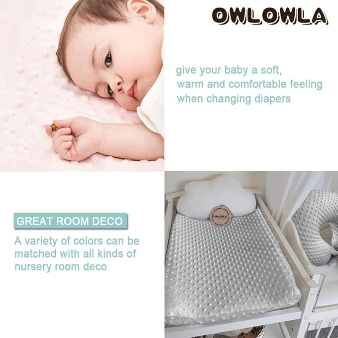 Owlowla Changing Pad Cover, Soft Minky Dots Changing Table Sheets for Baby Boy and Girl 2Pack (Grey/Pink)
