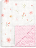 Floral Baby Blankets for Girls Newborn, Soft Nursery Minky Blankets with Muslin and Dotted Fleece Back 30x40 inches, Receiving Bed Quilt for Infants, Toddlers