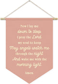 Prayer Nursery Decor,Girls Room Decor - Now I Lay Me Down to Sleep Pink Linen Banner Flag for Little Girl Baby Girl,Wall Hanging Pennant Flag Banner 15x11in