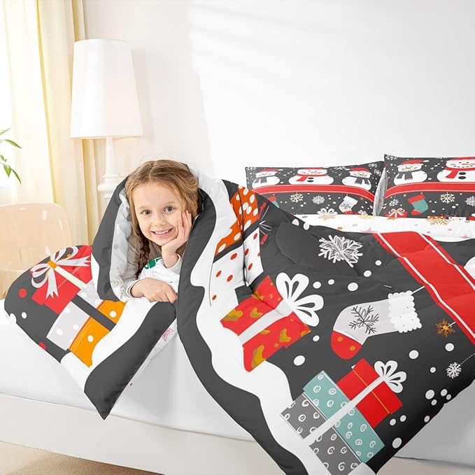 Feelyou Christmas Comforter Set Queen Size Snowman Bedding Set for Kids Boys Girls Snowflake Duvet Quilt New Year Gift Bedroom Decor Microfiber 3 Pcs with 2 Pillow Cases