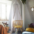 Bed Canopy with Frills Reading Nook Game Tent for Kids Boho Hanging Net Play Room Decor(White)