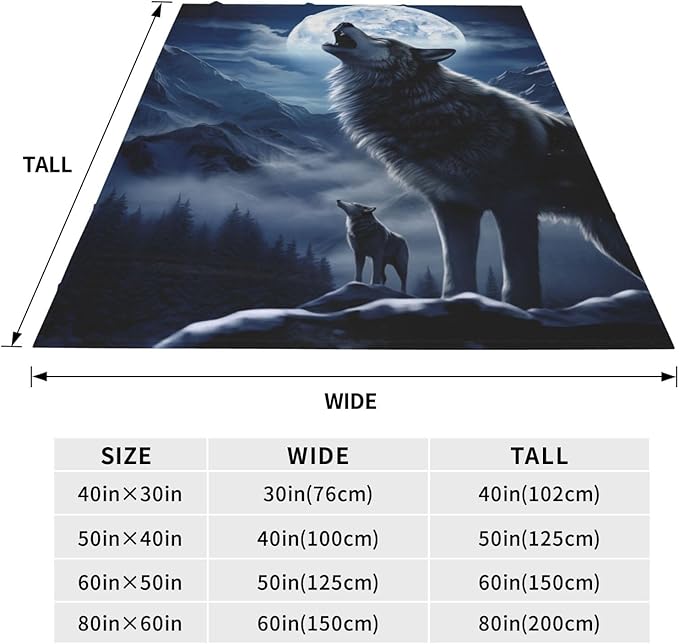 Snowy Mountain Wolf Blanket Gifts Moonlit Night Wolves Flannel Throw Blankets for Home Decor Couch Bed Sofa Soft Fuzzy Lightweight for All Season 50x40 Inches