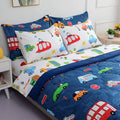 Wajade Cartoon Cars Comforter Set Bed in A Bag Full Size Colorful Cars Bus Van Traffic Lights Bedding Set for Boys Kids (1 Comforter, 1 Flat Sheet, 1 Fitted Sheet, 2 Pillowcase and 2 Pillow Sham)