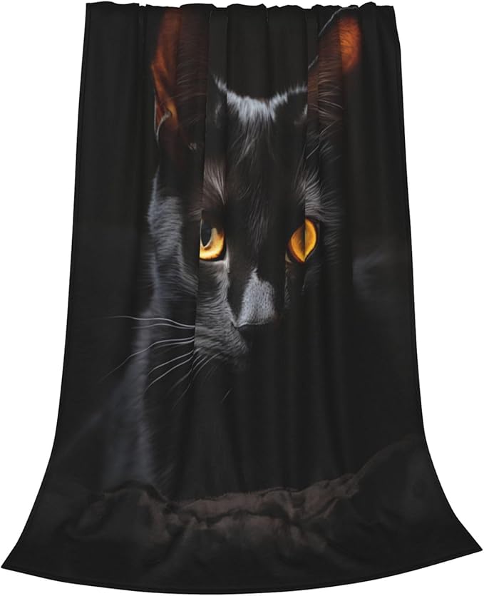 Cute Black Cat Blanket Gifts for Cat Lovers Girls Women Animal Kitten Flannel Throw Blankets for Home Couch Bed Sofa Soft Fuzzy Lightweight Decor Adults All Season 60x50 Inches