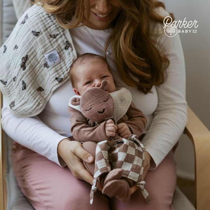 Parker Baby Muslin Lovey Security Blanket for Babies | 100% Organic & Hypoallergenic Muslin Cotton | Soft & Safe for Newborns and Toddlers | Travel Friendly Sleep Soother