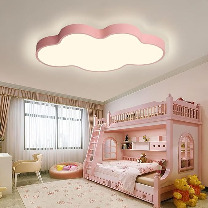 LED Ceiling Light Fixture,19 Inch Modern Cloud Shape Recessed Ceiling Lights,3000K-6000K Dimmable Light,29W Pink Close to Ceiling Lighting Flush Mount Living Room Bedroom