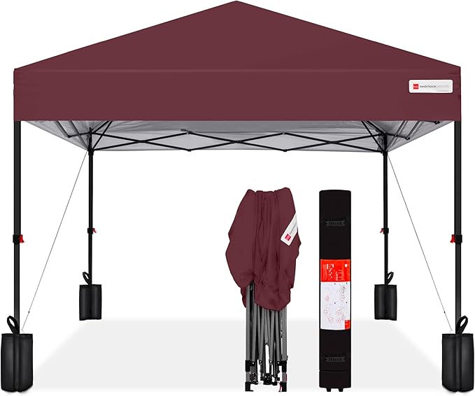 Best Choice Products 12x12ft 1-Person Setup Pop Up Canopy Tent Instant Portable Shelter w/ 1-Button Push, Case, 4 Weight Bags - Burgundy