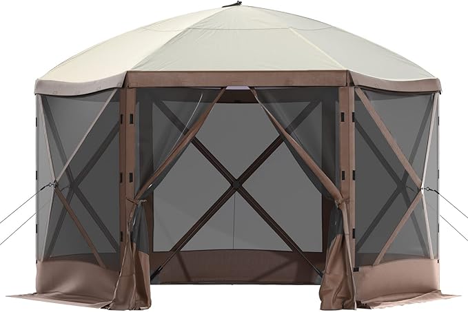 10 x 10 FT Gazebo Tent, Pop Up Design Camping Gazebo Tent, 6-Sided Pop-up Canopy Shelter Tents Portable 8 Person Gazebos Screen Tents for Camping and Backyard Activities