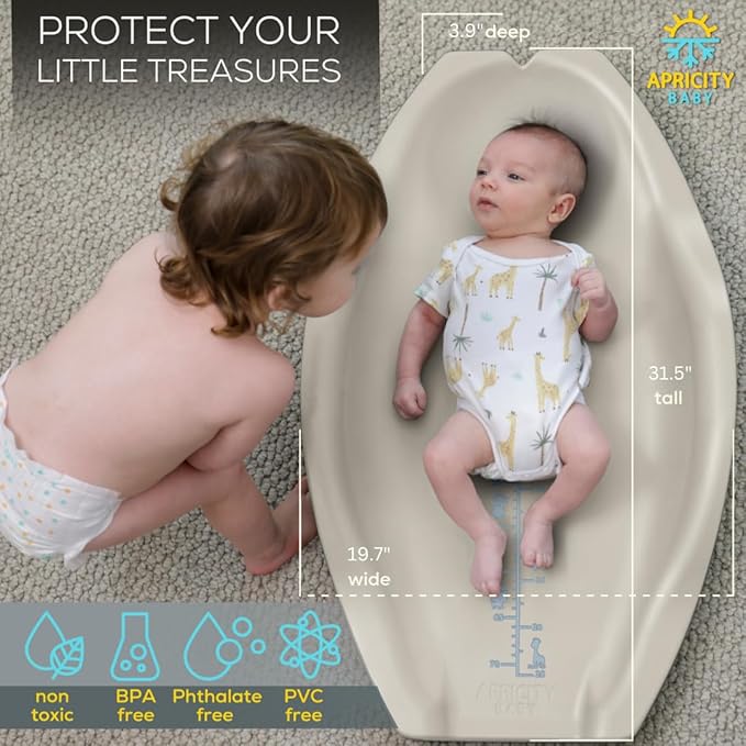 Apricity Baby Diaper Changing Pad – Waterproof Wipe-Clean Foam Changing Mat with Raised Sides, Non-Slip Base & Portable Design, Extra-Large 31.5” × 19.7” for Newborn to Toddler (Beige)