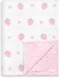 Strawberry Baby Blankets for Girls, Soft Nursery Minky Blankets with Muslin and Dotted Fleece Back 30x40 inches, Receiving Bed Quilt for Newborn, Infants, Toddlers