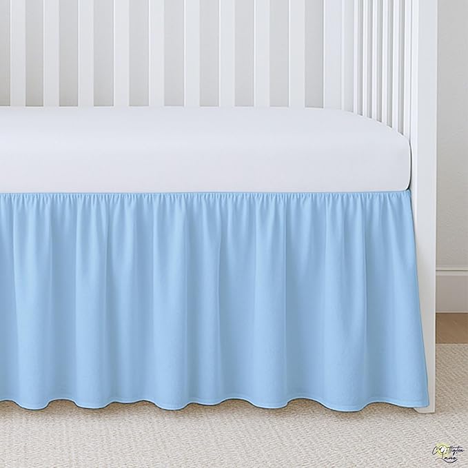 Cottington Lane Light Blue Infrant Crib Bed Skirt Dust Ruffle with Split Corner, 100% Natural Cotton Nursery Crib Toddler Bedding Skirt for Baby Girls or Boy, Fits Standard Cribs 28"x52" with 14" Drop