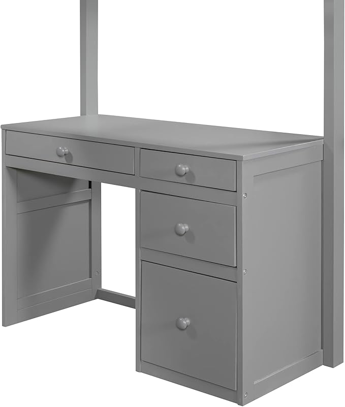 CITYLIGHT Twin Loft Bed with Desk and Shelves,Wooden Twin Size Loft Bed with Desk and Storage Drawers, Space Saving Loft Bed Twin for Kids Girls Boys (Twin,Grey)