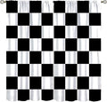 Black Checkered Curtains,70s Vintage Twisted Checkered Window Drapes Colorful Groovy Trendy Wavy Hippie Grid Print Window Treatments for Kids Boy Bedroom Living Room 63" W X 63" L