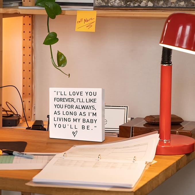 Nursery Desk Wooden Box Sign Decor, 'I'll Love You Forever', Neutral Nursery Decor for Newborn Kids & Children's Room Desk Decoration & Baby Shower Gifts