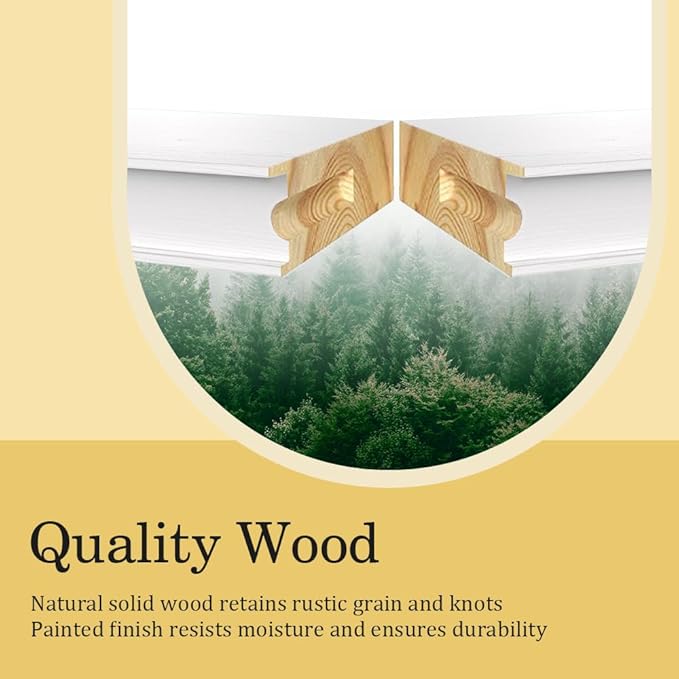 Habudda Floating Shelves, Natural Wood Wall Shelf, White Wooden Rustic Decor for Bathroom Kitchen Bedroom, 23.6 inches Hanging Mounted Invisible Bracket, 2 Set